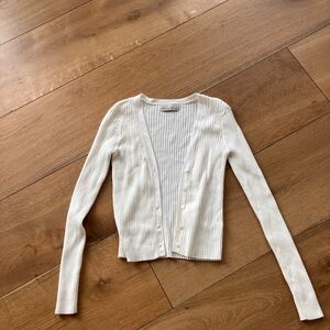 Women's White Ribbed Knit Cardigan Sweater Size S